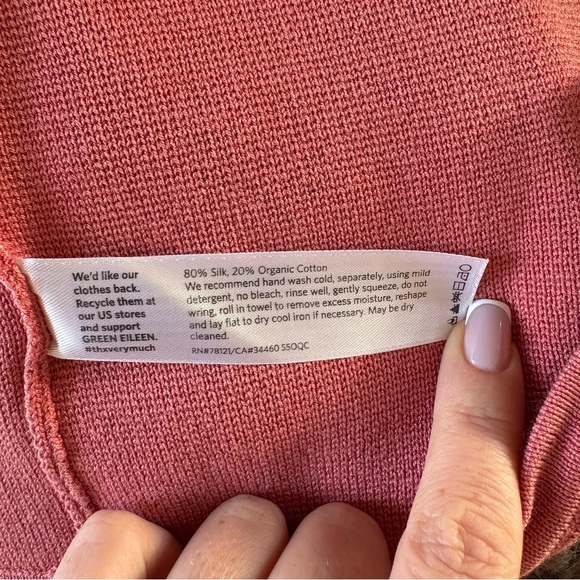 Eileen Fisher Knit Silk Cotton Coral Orange Open Cardigan M Career Academia Soft - Picture 3 of 5